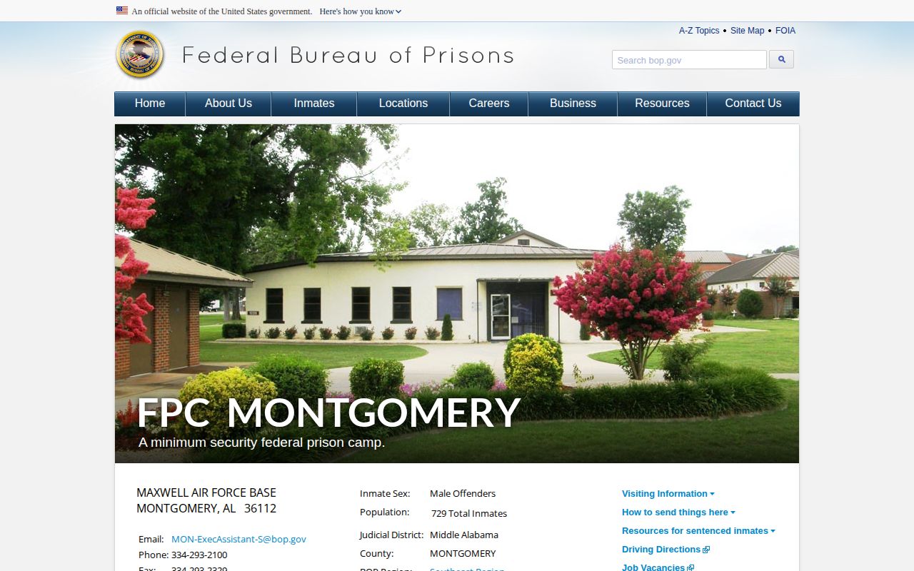 BOP page for Federal Prison Camp Montgomery