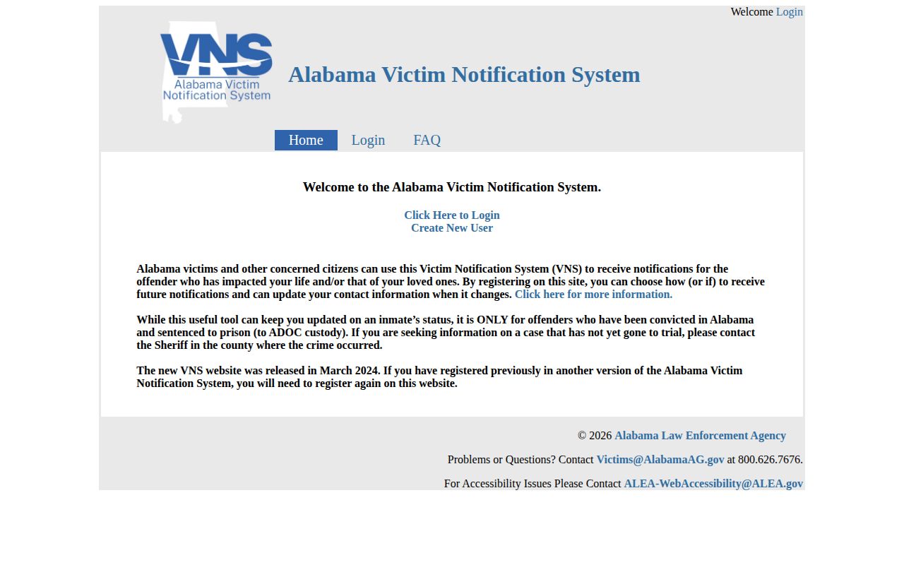 Montgomery County VINE inmate check Alabama VNS release notification